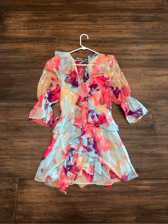 Misa Los Angeles Dresses & Skirts - Misa Los Angeles Multicolor Ruffle Floral Mini Dress - Blue, Pink, Purple